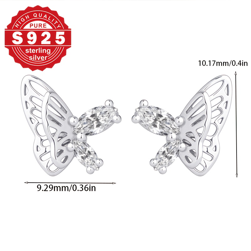 S925 Silver Stud Earrings with Sparkling Synthetic Zirconia